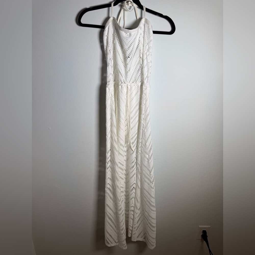 Robin Piccone White Crochet Halter Maxi Coverup Dress Size S‎ Beach Resort
